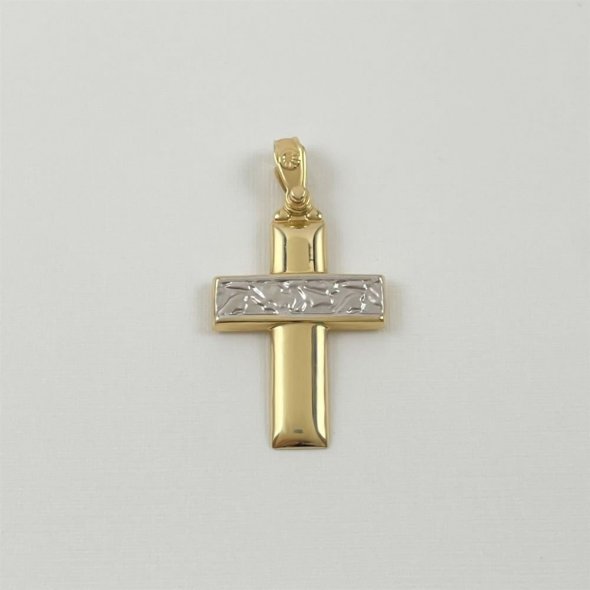 Σταυρός δίχρωμος - ΚΙΤΡΙΝΟ-ΛΕΥΚΟ, ΧΡΥΣΟΣ K14, ΓΥΑΛΙΣΤΕΡΟ - 1