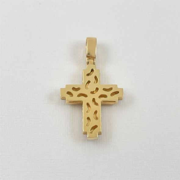 Σταυρός με ματ υφή και λαμπερά ζιργκόν - ΚΙΤΡΙΝΟ, ΧΡΥΣΟΣ K14, ΜΑΤ-ΓΥΑΛΙΣΤΕΡΟ, ΖΙΡΓΚΟΝ, WHITE - 2