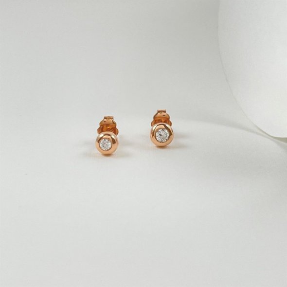 Σκουλαρίκια κουμπωτά με ζιργκόν - ΡΟΖ, ΧΡΥΣΟΣ K14, ΓΥΑΛΙΣΤΕΡΟ, ΖΙΡΓΚΟΝ, WHITE - 1