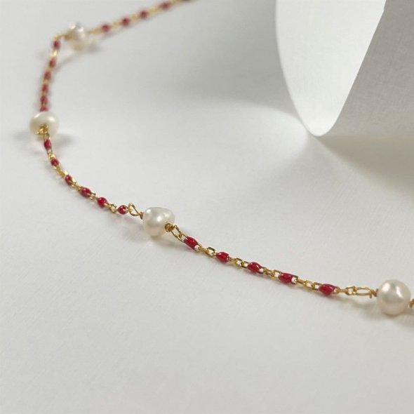 Κολιέ κόκκινο με μαργαριτάρια - ΚΙΤΡΙΝΟ, ΑΣΗΜΙ, ΓΥΑΛΙΣΤΕΡΟ, ΣΜΑΛΤΟ, RED, ΜΑΡΓΑΡΙΤΑΡΙ - 1