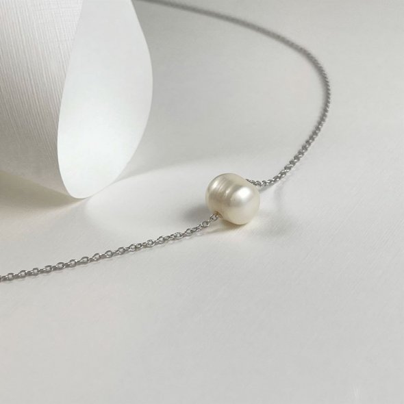 Κολιέ με μαργαριτάρι  - ΛΕΥΚΟ, ΑΣΗΜΙ, ΓΥΑΛΙΣΤΕΡΟ, ΜΑΡΓΑΡΙΤΑΡΙ