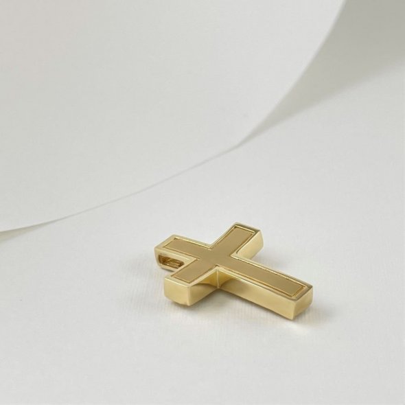 Σταυρός διπλής όψης χωρίς κρίκο - ΚΙΤΡΙΝΟ-ΛΕΥΚΟ, ΧΡΥΣΟΣ K14, ΜΑΤ-ΓΥΑΛΙΣΤΕΡΟ - 1