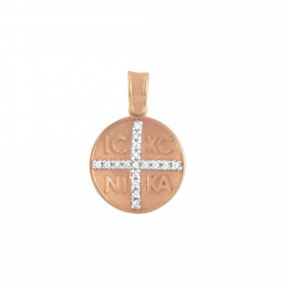 Κωνσταντινάτο σε ροζ μέταλλο με πετράτο σταυρό στο κέντρο - ΡΟΖ-ΛΕΥΚΟ, ΧΡΥΣΟΣ K14, ΜΑΤ, ΖΙΡΓΚΟΝ, WHITE - 1