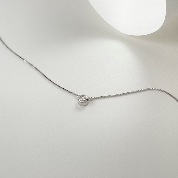 Κολιέ στρόγγυλο με διαμάντι - ΛΕΥΚΟ, ΧΡΥΣΟΣ K14, ΓΥΑΛΙΣΤΕΡΟ, ΔΙΑΜΑΝΤΙ, 0,07 - 1