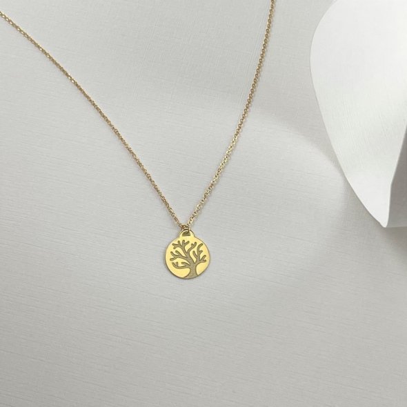Κολιέ στρόγγυλο δέντρο ζωής - ΚΙΤΡΙΝΟ, ΧΡΥΣΟΣ K14, ΓΥΑΛΙΣΤΕΡΟ - 2