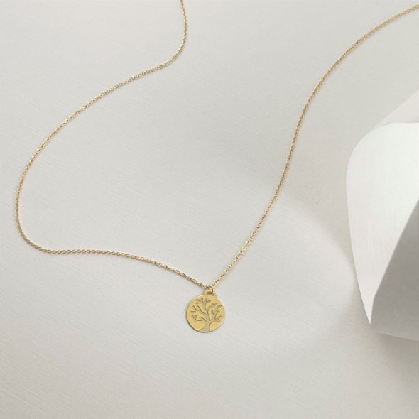 Κολιέ στρόγγυλο δέντρο ζωής - ΚΙΤΡΙΝΟ, ΧΡΥΣΟΣ K14, ΓΥΑΛΙΣΤΕΡΟ