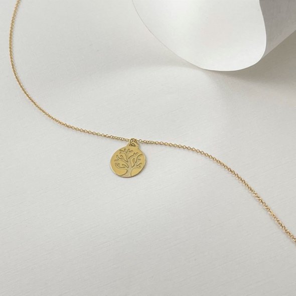 Κολιέ στρόγγυλο δέντρο ζωής - ΚΙΤΡΙΝΟ, ΧΡΥΣΟΣ K14, ΓΥΑΛΙΣΤΕΡΟ - 1