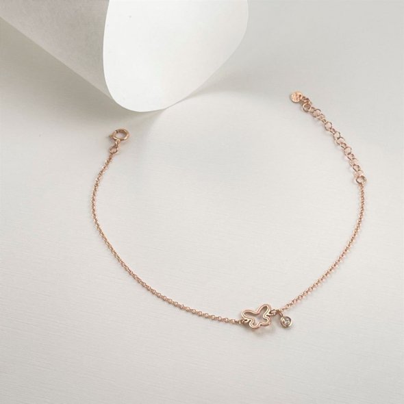 Βραχιόλι πεταλούδα με διαμάντι - ΡΟΖ, ΧΡΥΣΟΣ K14, ΓΥΑΛΙΣΤΕΡΟ, ΔΙΑΜΑΝΤΙ, 0,02