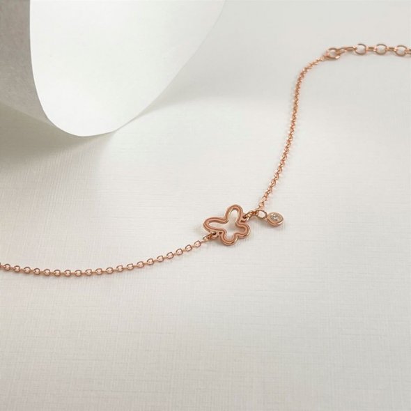 Βραχιόλι πεταλούδα με διαμάντι - ΡΟΖ, ΧΡΥΣΟΣ K14, ΓΥΑΛΙΣΤΕΡΟ, ΔΙΑΜΑΝΤΙ, 0,02 - 1