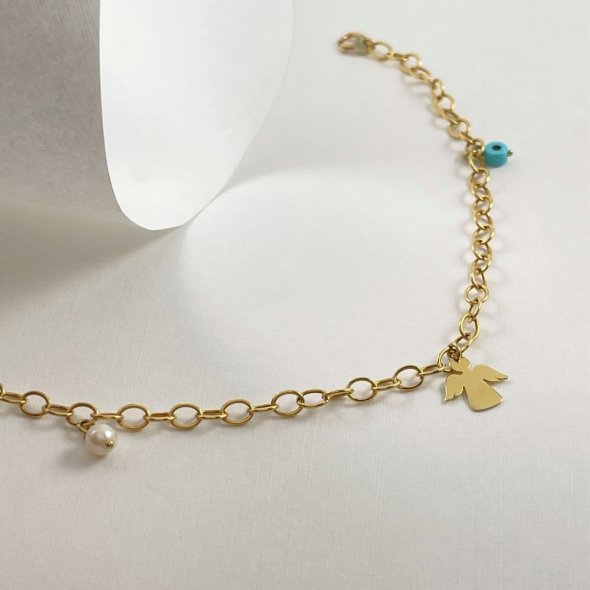 Βραχιόλι με αγγελάκι - ΚΙΤΡΙΝΟ, ΧΡΥΣΟΣ K14, ΓΥΑΛΙΣΤΕΡΟ, ΜΑΡΓΑΡΙΤΑΡΙ, WHITE, ΜΟΥΡΑΝΟ, LIGHT BLUE - 1
