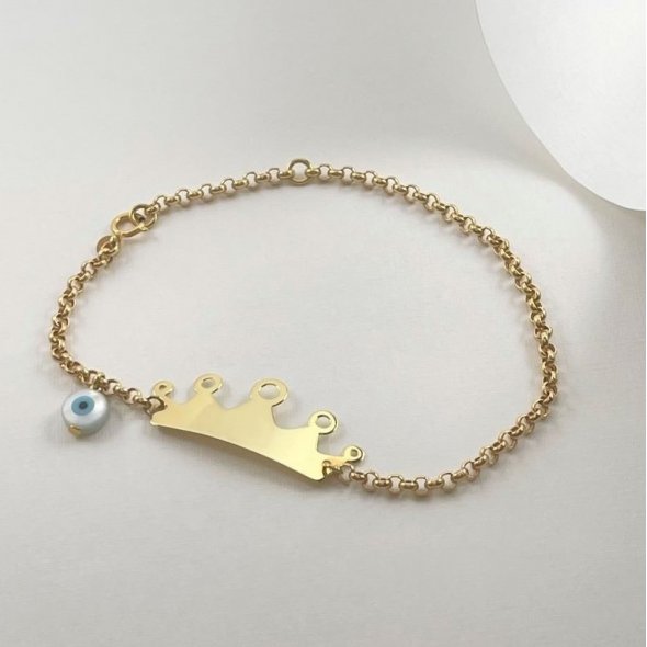 Βραχιόλι ταυτότητα κορώνα - ΚΙΤΡΙΝΟ, ΧΡΥΣΟΣ K14, ΓΥΑΛΙΣΤΕΡΟ, MOTHER OF PEARL