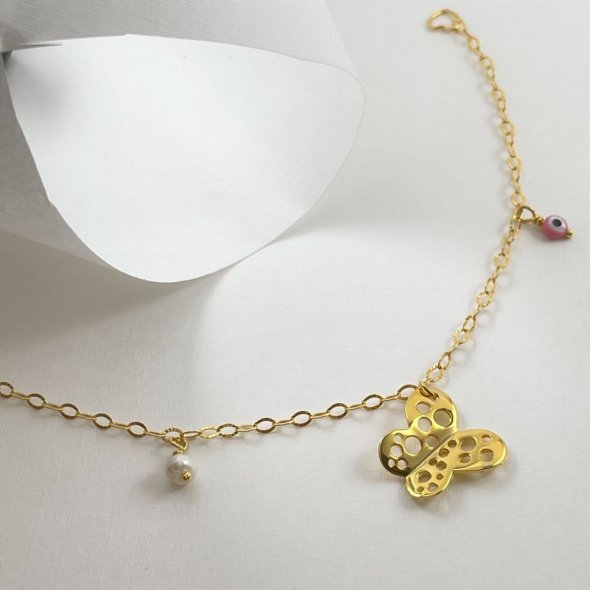 Βραχιόλι παιδικό πεταλούδα - ΚΙΤΡΙΝΟ, ΑΣΗΜΙ, ΓΥΑΛΙΣΤΕΡΟ, ΜΑΡΓΑΡΙΤΑΡΙ - 1