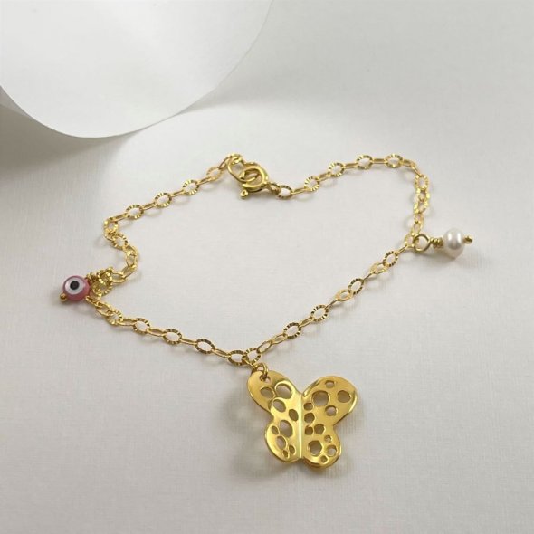 Βραχιόλι παιδικό πεταλούδα - ΚΙΤΡΙΝΟ, ΑΣΗΜΙ, ΓΥΑΛΙΣΤΕΡΟ, ΜΑΡΓΑΡΙΤΑΡΙ