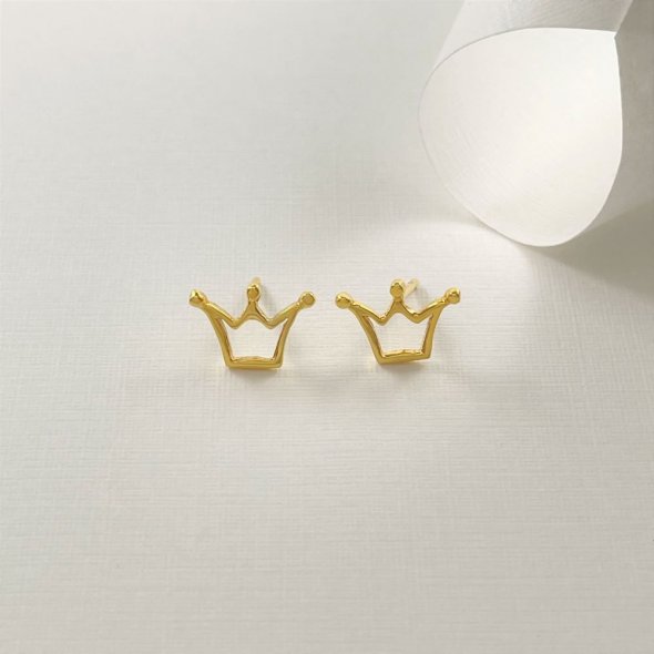 Σκουλαρίκια παιδικά κορώνα - ΚΙΤΡΙΝΟ, ΑΣΗΜΙ, ΓΥΑΛΙΣΤΕΡΟ - 1