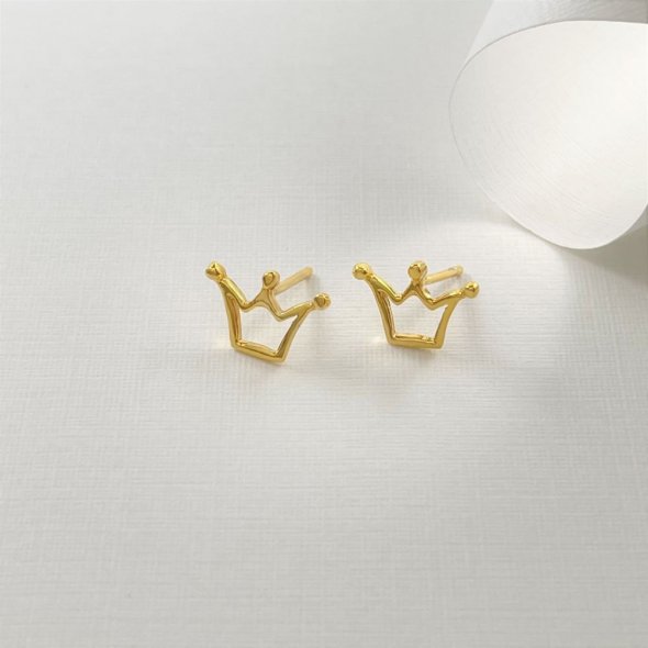 Σκουλαρίκια παιδικά κορώνα - ΚΙΤΡΙΝΟ, ΑΣΗΜΙ, ΓΥΑΛΙΣΤΕΡΟ - 2