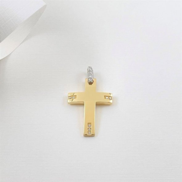 Σταυρός γυαλιστερός με λαμπερά ζιργκόν - ΚΙΤΡΙΝΟ-ΛΕΥΚΟ, ΧΡΥΣΟΣ K14, ΓΥΑΛΙΣΤΕΡΟ, ΖΙΡΓΚΟΝ, WHITE - 2