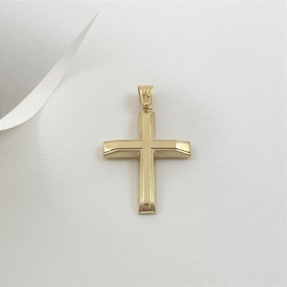 Σταυρός λεπτός χρυσός με γυαλιστερή επιφάνεια - ΚΙΤΡΙΝΟ, ΧΡΥΣΟΣ K14, ΓΥΑΛΙΣΤΕΡΟ - 2