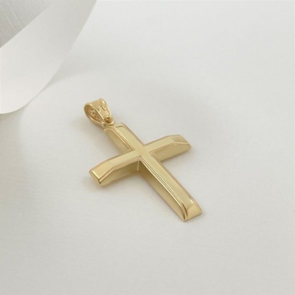 Σταυρός λεπτός χρυσός με γυαλιστερή επιφάνεια - ΚΙΤΡΙΝΟ, ΧΡΥΣΟΣ K14, ΓΥΑΛΙΣΤΕΡΟ - 1