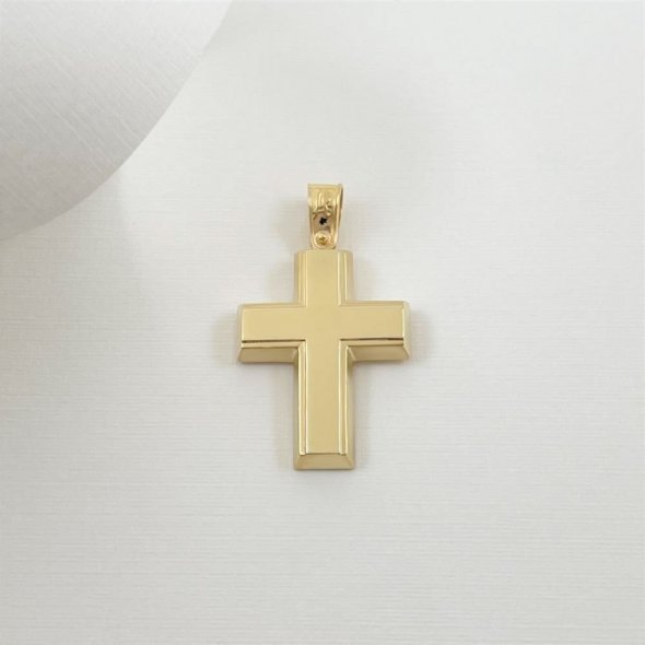 Σταυρός γυαλιστερός σε διαχρονικό σχεδιασμό - ΚΙΤΡΙΝΟ, ΧΡΥΣΟΣ K14, ΓΥΑΛΙΣΤΕΡΟ