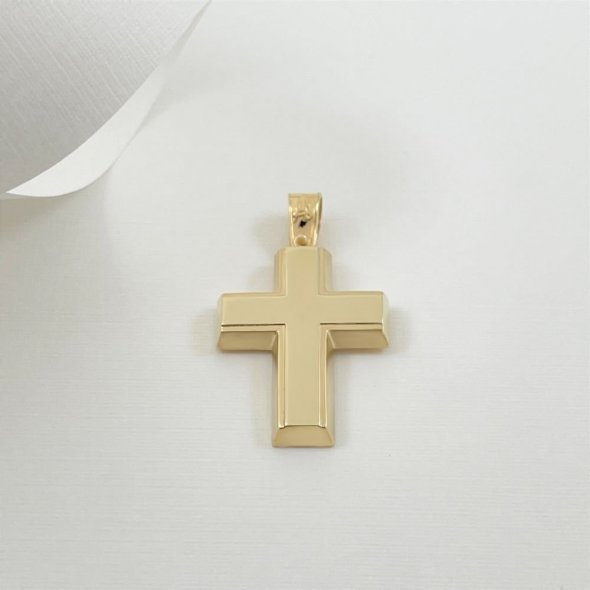Σταυρός γυαλιστερός σε διαχρονικό σχεδιασμό - ΚΙΤΡΙΝΟ, ΧΡΥΣΟΣ K14, ΓΥΑΛΙΣΤΕΡΟ - 1