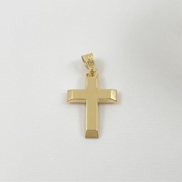 Σταυρός γυαλιστερός με καμπύλα τελειώματα - ΚΙΤΡΙΝΟ, ΧΡΥΣΟΣ K14, ΓΥΑΛΙΣΤΕΡΟ - 1