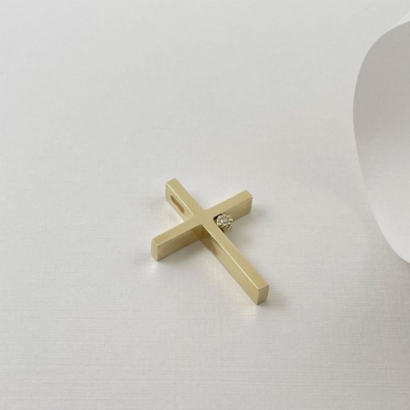 Σταυρός γυαλιστερός με λαμπερή πέτρα  - ΚΙΤΡΙΝΟ, ΧΡΥΣΟΣ K14, ΓΥΑΛΙΣΤΕΡΟ, ΖΙΡΓΚΟΝ, WHITE - 1