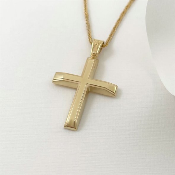 Σταυρός λεπτός χρυσός με γυαλιστερή επιφάνεια - ΚΙΤΡΙΝΟ, ΧΡΥΣΟΣ K14, ΓΥΑΛΙΣΤΕΡΟ