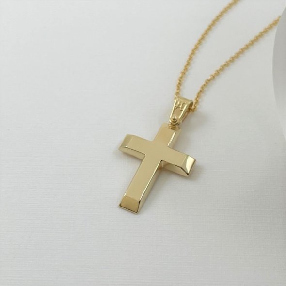 Σταυρός γυαλιστερός με καμπύλα τελειώματα - ΚΙΤΡΙΝΟ, ΧΡΥΣΟΣ K14, ΓΥΑΛΙΣΤΕΡΟ