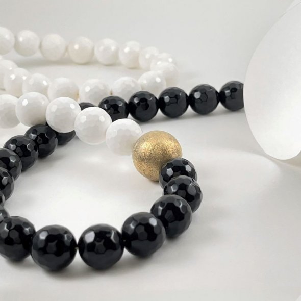 Κολιέ με μαύρο και λευκό όνυχα - ΚΙΤΡΙΝΟ, ΑΤΣΑΛΙ, ΜΑΤ-ΓΥΑΛΙΣΤΕΡΟ, ΟΝΥΧΑΣ, BLACK, ΟΝΥΧΑΣ, WHITE