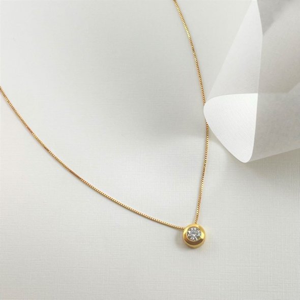 Κολιέ στρογγυλό με διαμάντι - ΚΙΤΡΙΝΟ, ΧΡΥΣΟΣ K18, ΓΥΑΛΙΣΤΕΡΟ, ΔΙΑΜΑΝΤΙ, 0,38, 42cm