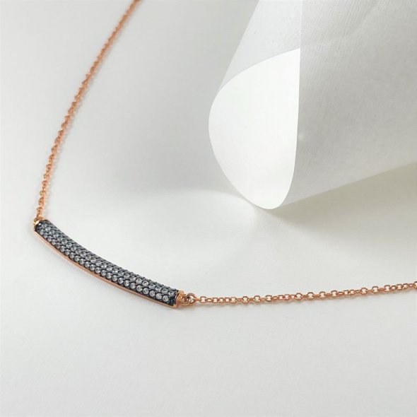 Κολιέ με ζιργκόν - ΡΟΖ, ΧΡΥΣΟΣ K9, ΓΥΑΛΙΣΤΕΡΟ, ΖΙΡΓΚΟΝ, WHITE, 43cm - 1