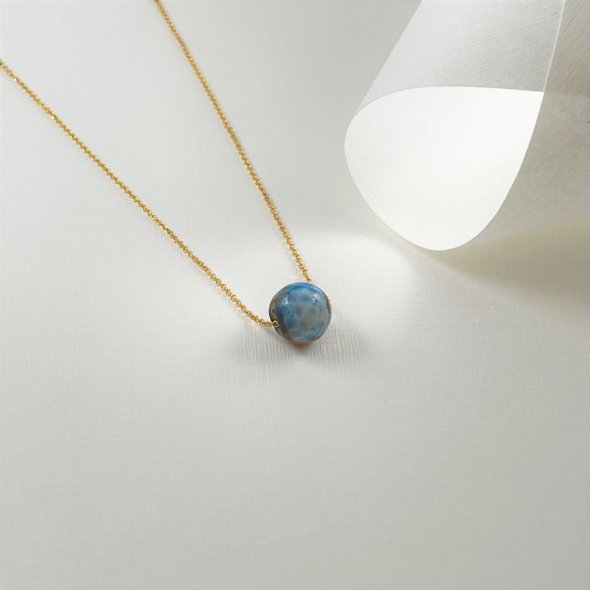 Κολιέ ζώδιο - Αχάτης - Σκορπιός - ΚΙΤΡΙΝΟ, ΧΡΥΣΟΣ K9, ΓΥΑΛΙΣΤΕΡΟ, GREY-BLUE, 40cm