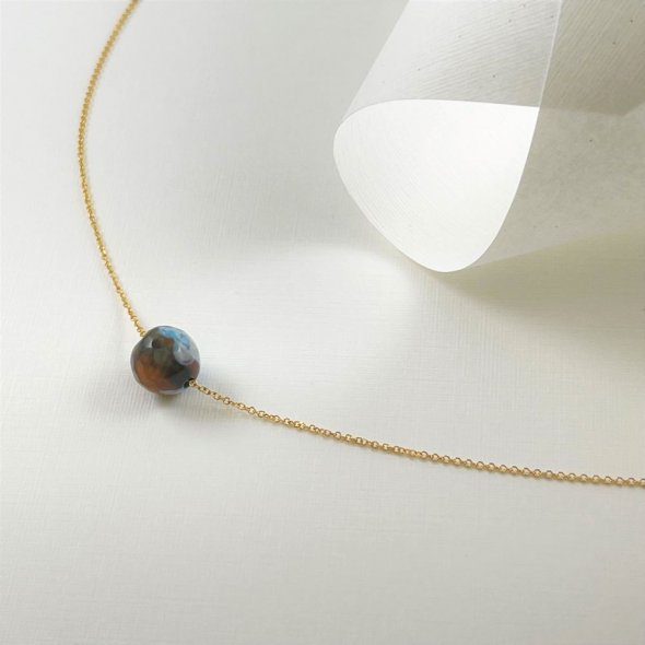 Κολιέ ζώδιο - Αχάτης - Σκορπιός - ΚΙΤΡΙΝΟ, ΧΡΥΣΟΣ K9, ΓΥΑΛΙΣΤΕΡΟ, GREY-BLUE, 40cm - 1