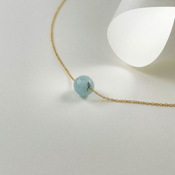 Κολιέ ζώδιο - Aqua Marine - Ιχθύς - ΚΙΤΡΙΝΟ, ΧΡΥΣΟΣ K9, ΓΥΑΛΙΣΤΕΡΟ, ΑΚΟΥΑ ΜΑΡΙΝ, WHITE, 40cm - 1