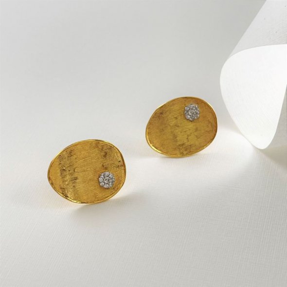 Σκουλαρίκια κουμπωτά με ζιργκόν - ΚΙΤΡΙΝΟ, ΧΡΥΣΟΣ K14, ΜΑΤ, ΖΙΡΓΚΟΝ, WHITE - 1