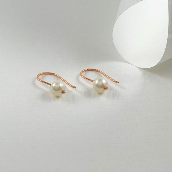 Σκουλαρίκια κρεμαστά με μαργαριτάρι - ΡΟΖ, ΧΡΥΣΟΣ K14, ΓΥΑΛΙΣΤΕΡΟ, ΜΑΡΓΑΡΙΤΑΡΙ - 1