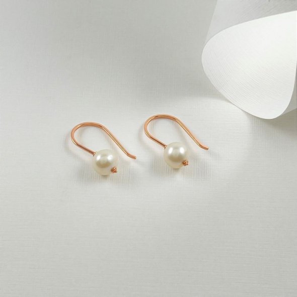 Σκουλαρίκια κρεμαστά με μαργαριτάρι - ΡΟΖ, ΧΡΥΣΟΣ K14, ΓΥΑΛΙΣΤΕΡΟ, ΜΑΡΓΑΡΙΤΑΡΙ - 2