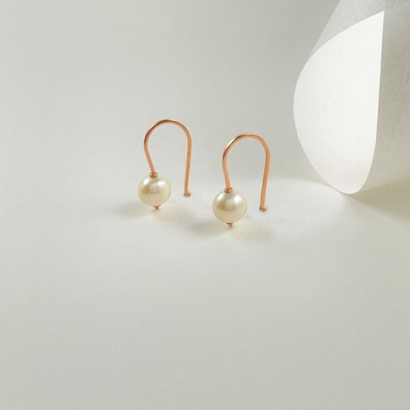 Σκουλαρίκια κρεμαστά με μαργαριτάρι - ΡΟΖ, ΧΡΥΣΟΣ K14, ΓΥΑΛΙΣΤΕΡΟ, ΜΑΡΓΑΡΙΤΑΡΙ