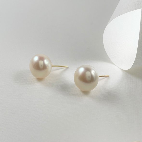 Σκουλαρίκια κουμπωτά με μαργαριτάρι - ΚΙΤΡΙΝΟ, ΧΡΥΣΟΣ K14, ΓΥΑΛΙΣΤΕΡΟ, ΜΑΡΓΑΡΙΤΑΡΙ