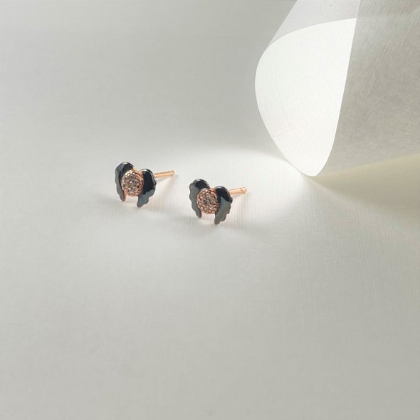 Σκουλαρίκια μικρά φτερά αγγέλου με μαύρο σμάλτο - ΡΟΖ, ΑΣΗΜΙ, ΓΥΑΛΙΣΤΕΡΟ, ΣΜΑΛΤΟ, BLACK, ΖΙΡΓΚΟΝ, WHITE - 1