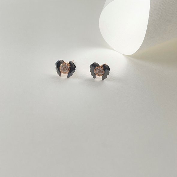 Σκουλαρίκια μικρά φτερά αγγέλου με μαύρο σμάλτο - ΡΟΖ, ΑΣΗΜΙ, ΓΥΑΛΙΣΤΕΡΟ, ΣΜΑΛΤΟ, BLACK, ΖΙΡΓΚΟΝ, WHITE