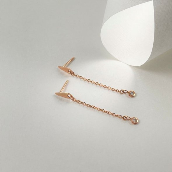 Σκουλαρίκια κρεμαστά με διαμάντια - ΡΟΖ, ΧΡΥΣΟΣ K14, ΓΥΑΛΙΣΤΕΡΟ, ΔΙΑΜΑΝΤΙ, 0,04 - 1