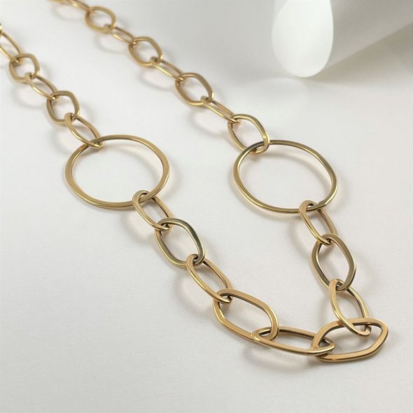 Κολιέ με κρίκους και κύκλους - ΚΙΤΡΙΝΟ, ΧΡΥΣΟΣ K14, ΓΥΑΛΙΣΤΕΡΟ, 80cm