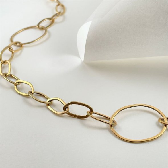 Κολιέ με κρίκους και κύκλους - ΚΙΤΡΙΝΟ, ΧΡΥΣΟΣ K14, ΓΥΑΛΙΣΤΕΡΟ, 80cm - 1