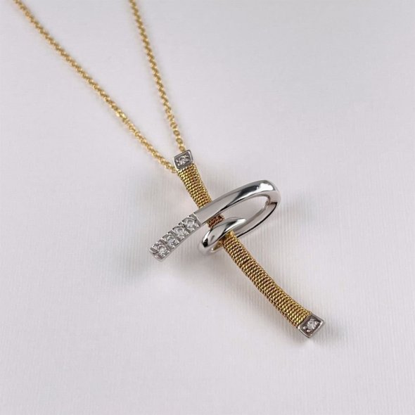 Σταυρός δίχρωμος με ζιργόν και τυλιγμένο σύρμα - ΚΙΤΡΙΝΟ-ΛΕΥΚΟ, ΧΡΥΣΟΣ K14, ΖΙΡΓΚΟΝ, WHITE