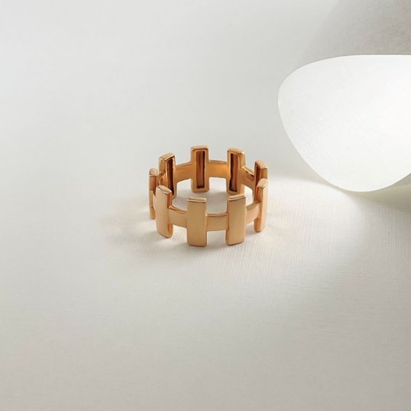 Δαχτυλίδι σκάλα - ΡΟΖ, ΧΡΥΣΟΣ K14, ΓΥΑΛΙΣΤΕΡΟ, 58