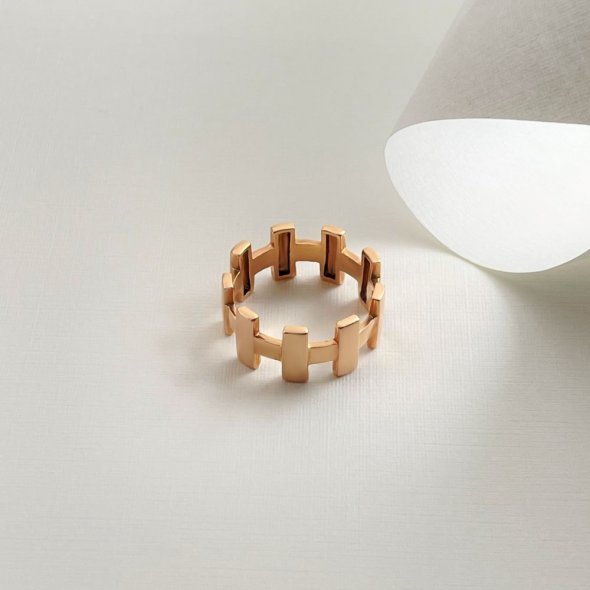 Δαχτυλίδι σκάλα - ΡΟΖ, ΧΡΥΣΟΣ K14, ΓΥΑΛΙΣΤΕΡΟ, 58 - 1