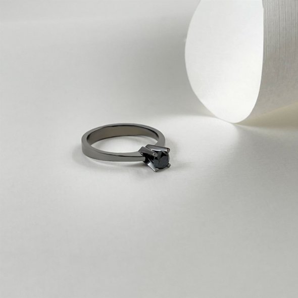 Δαχτυλίδι μαυρό μονόπετρο με ζιργκόν - ΜΑΥΡΟ, ΧΡΥΣΟΣ K14, ΓΥΑΛΙΣΤΕΡΟ, ΖΙΡΓΚΟΝ, BLACK - 1