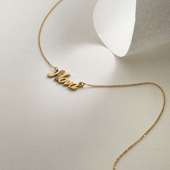 Κολιέ "Νονά" με ζιργκον - ΚΙΤΡΙΝΟ, ΧΡΥΣΟΣ K14, ΓΥΑΛΙΣΤΕΡΟ, ΖΙΡΓΚΟΝ, WHITE - 1