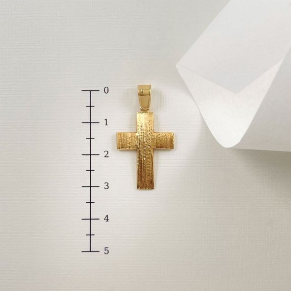 Σταυρός με γραμμωτή επεξεργασία - ΚΙΤΡΙΝΟ, ΧΡΥΣΟΣ K14, ΓΥΑΛΙΣΤΕΡΟ - 4